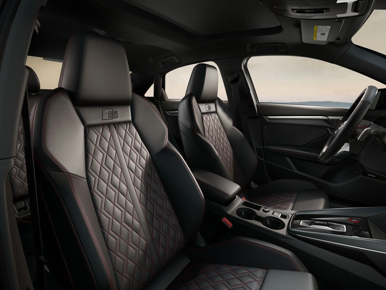 2025 Audi A3 Lineup Nappa Leather Black w/Express Red Diamond Stitch