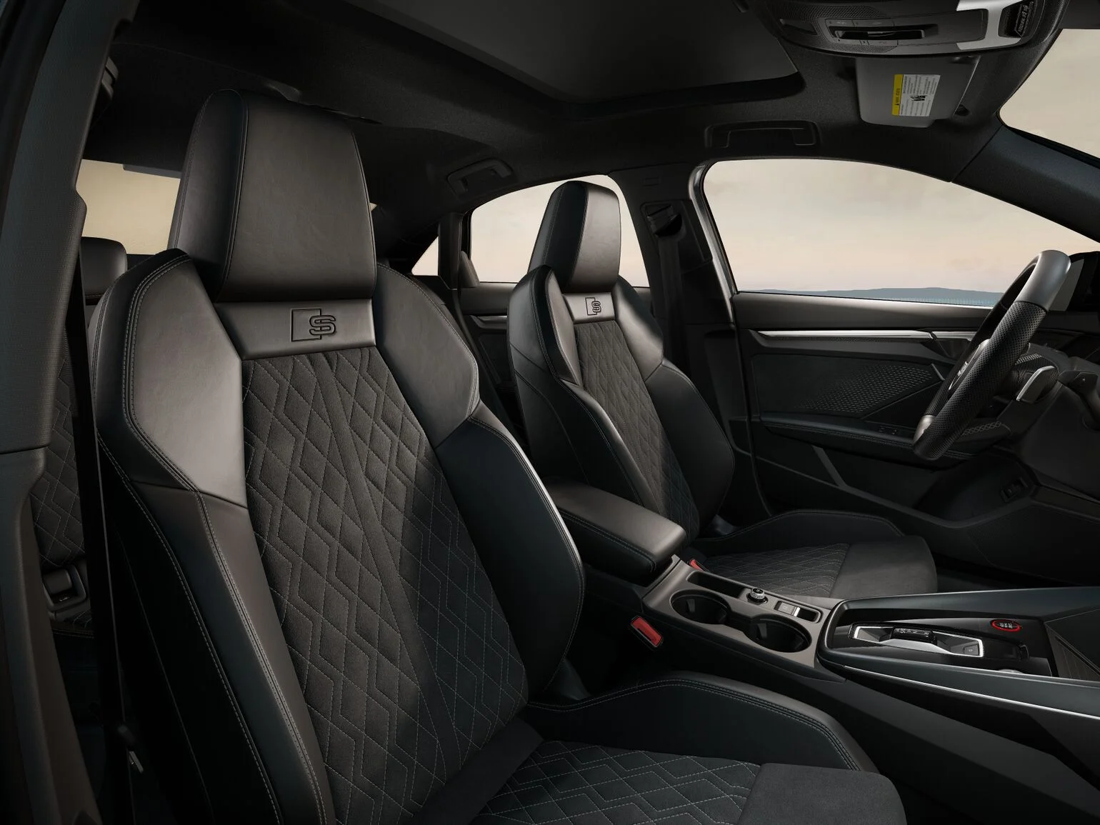 2025 Audi A3 Lineup Leatherette Black with Rock Gray Stitching w/Diamond Stitch