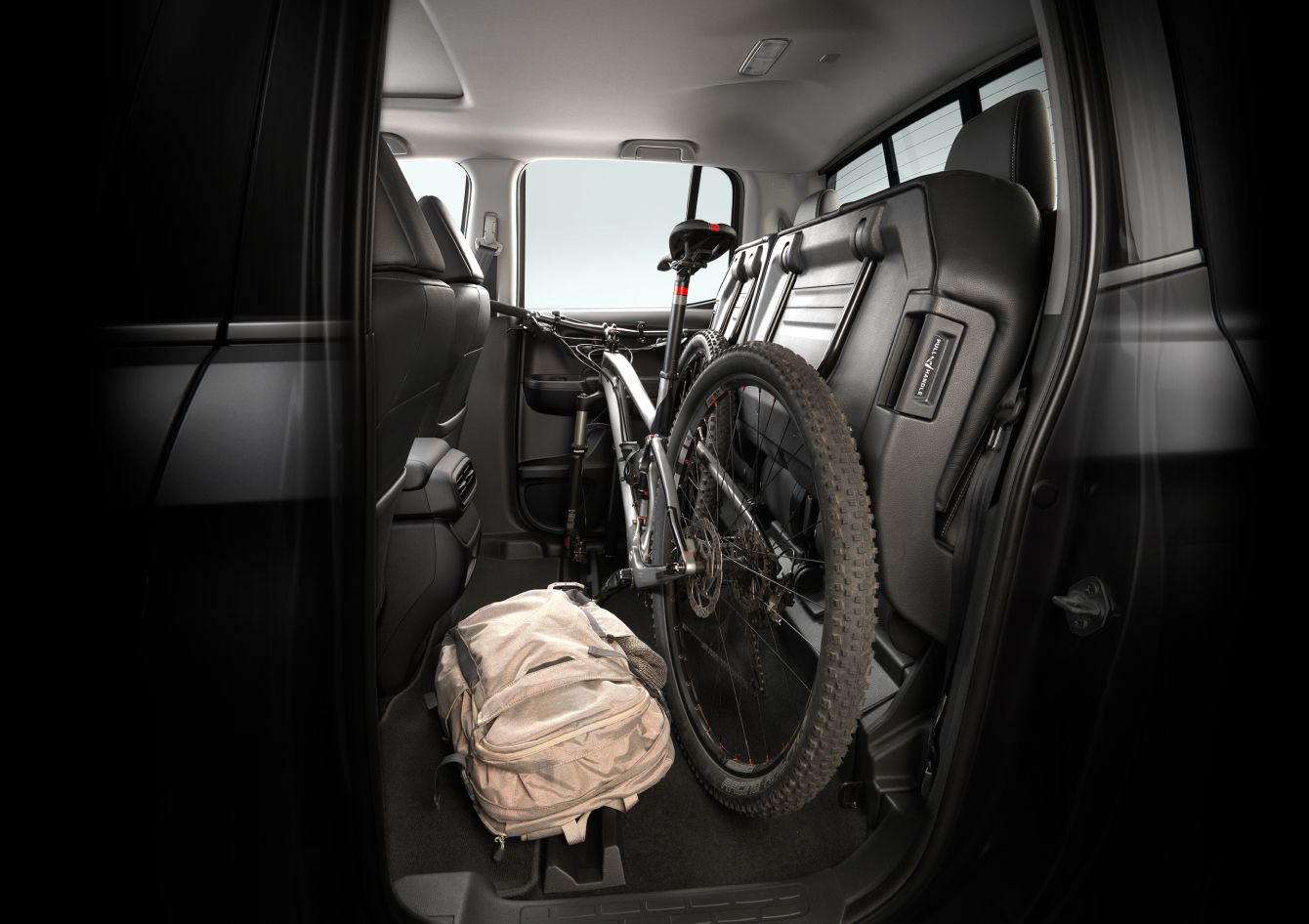 2026 Honda Ridgeline back seat up with bike in the back