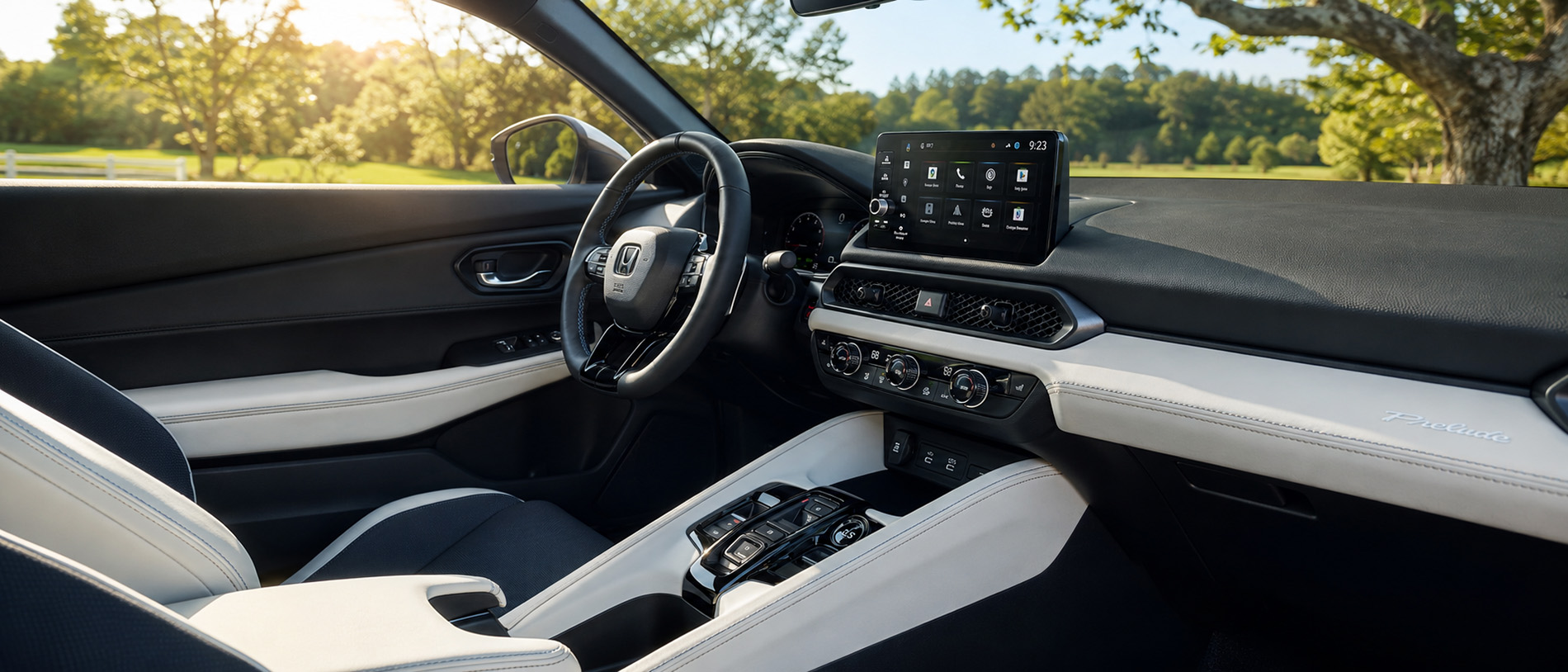 Interior view of a 2026 Honda Prelude with a digital display and modern dashboard.