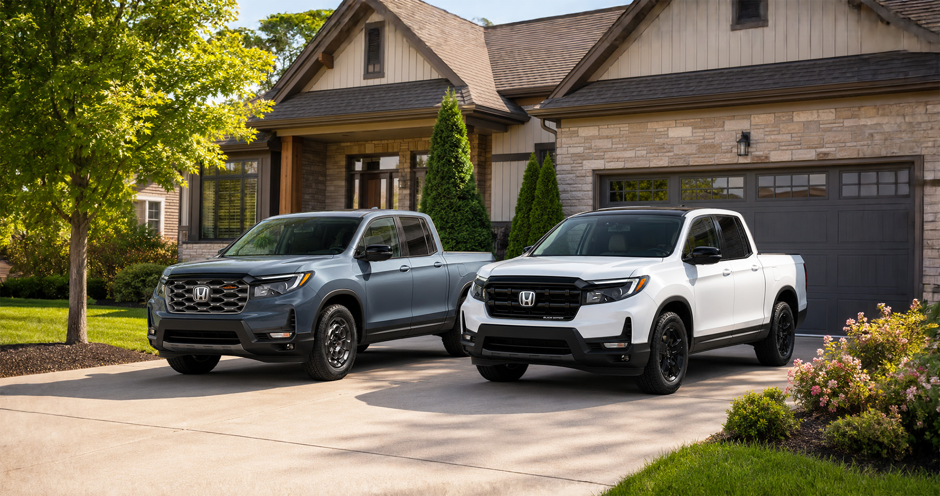 2026 Honda Ridgeline models parked in driveway of a home.