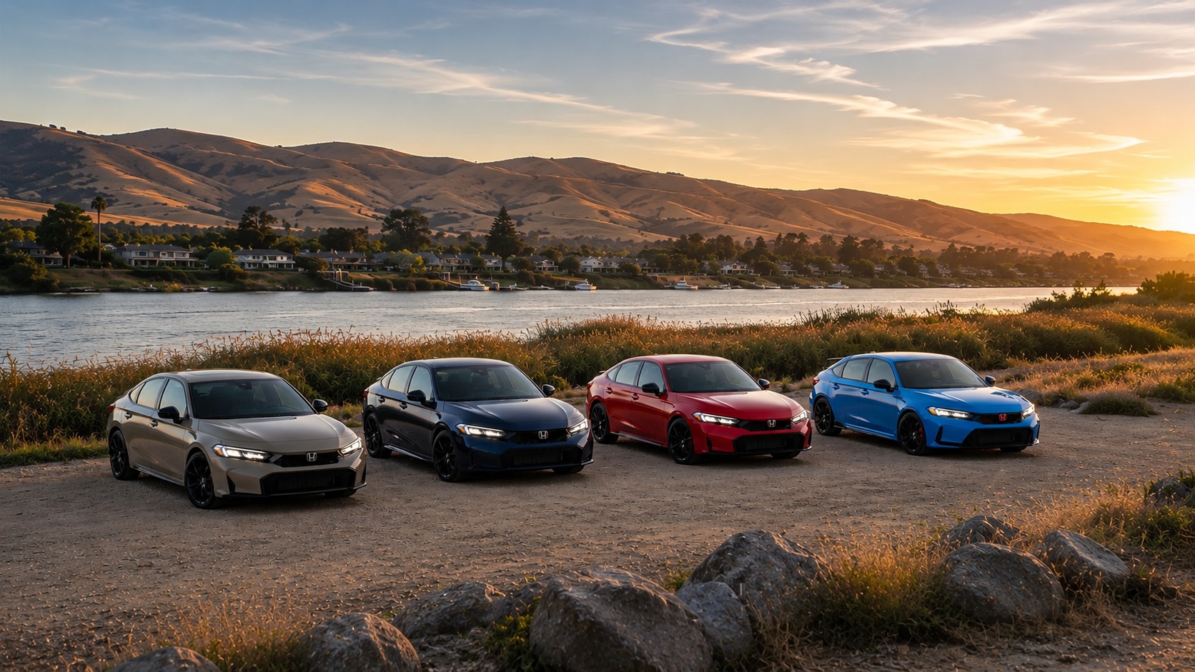 Honda Civic lineup in the East Bay Delta region near Oakley, CA