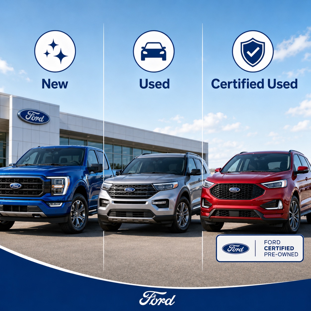New, used, and certified used Ford vehicles compared at Toothman & Sowers Ford for shoppers choosing between buying new or used