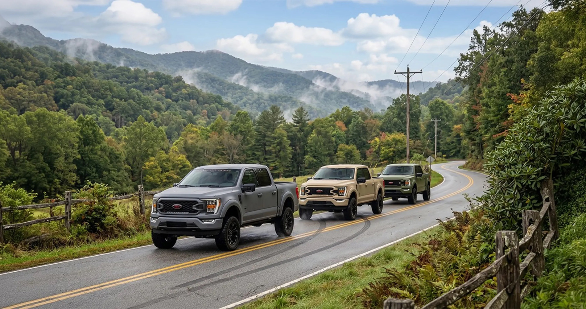 Black Widow trucks driving through the Appalachian Mountains near Savannah