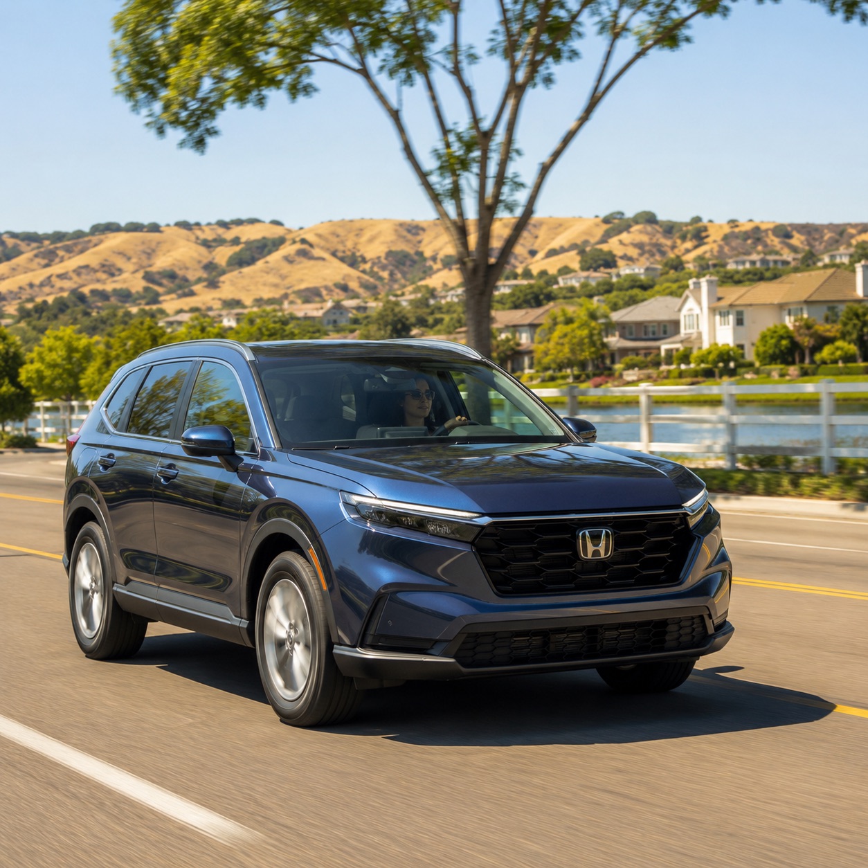 Honda CR-V driving near Pittsburg and the East Contra Costa County hills