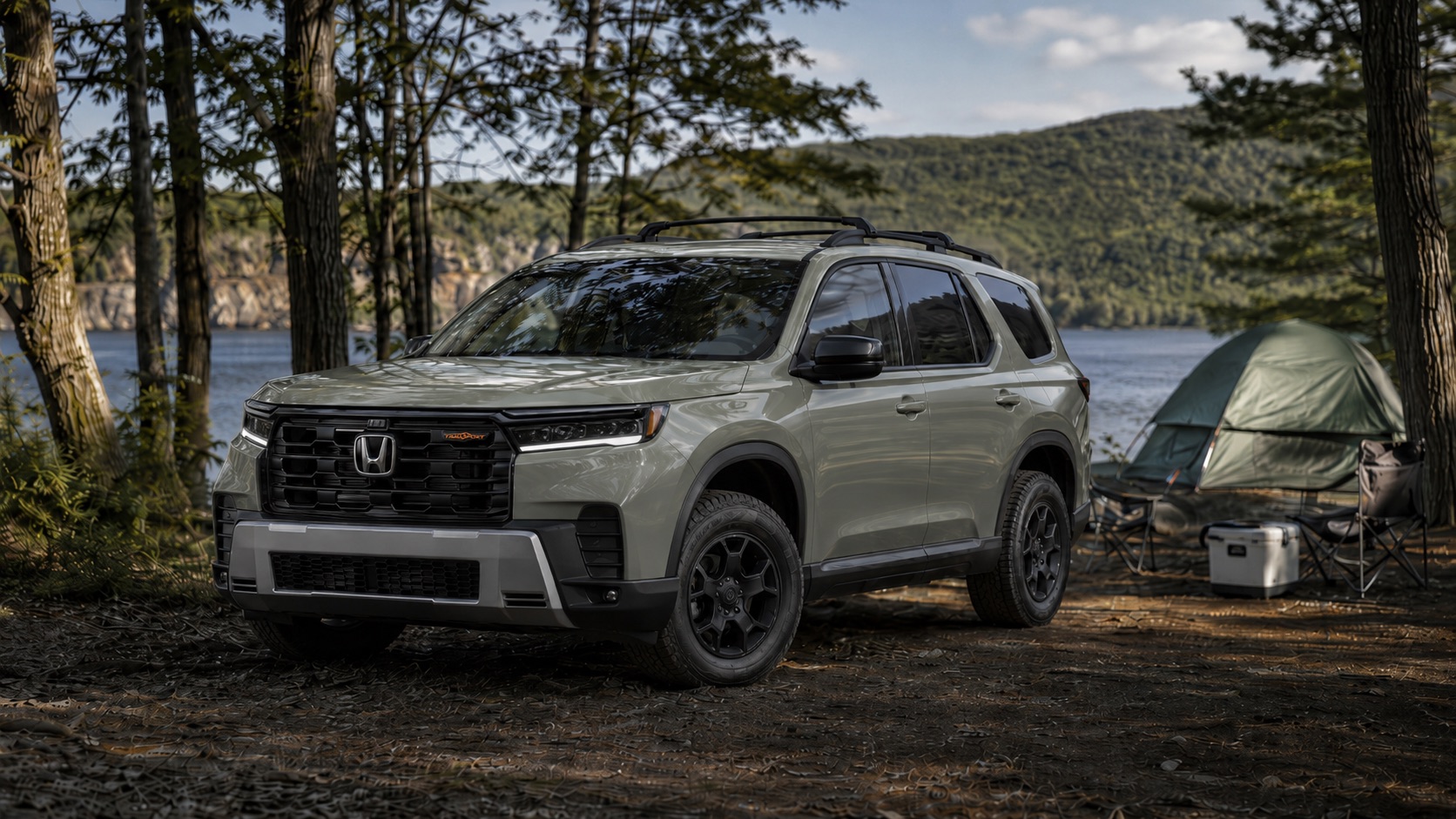 2026 Honda Pilot TrailSport camping at a lake in upstate new york