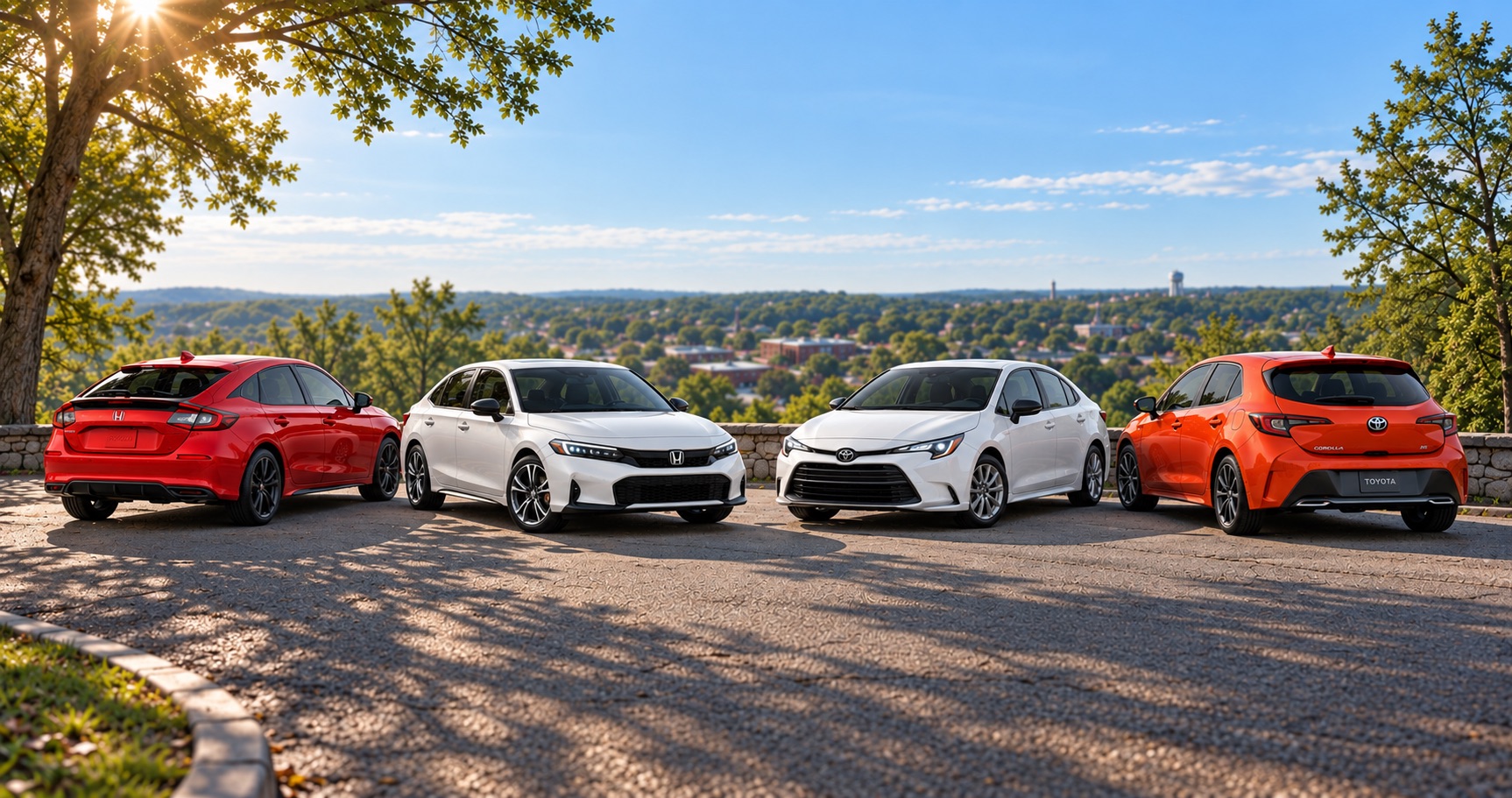 2026 Honda Civic and Toyota Corolla sedan and hatchback models overlooking Elizabethtown, KY