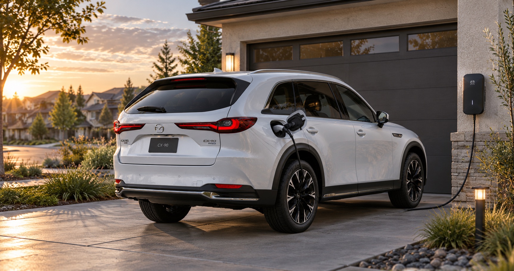 2026 Mazda CX-90 PHEV charging in a residential driveway in Tracy, CA