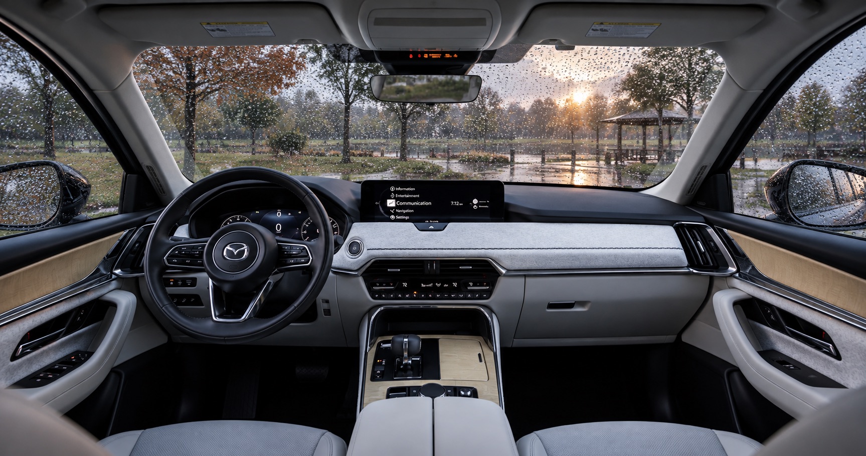 2026 Mazda CX-90 interior on a rainy day in Tracy, CA