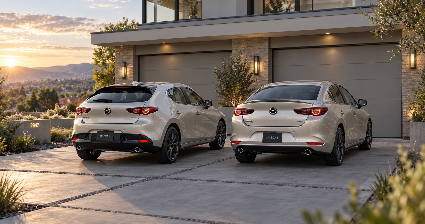 2026 Mazda3 Sedan and Hatchback parked in a residential driveway in Dublin, California