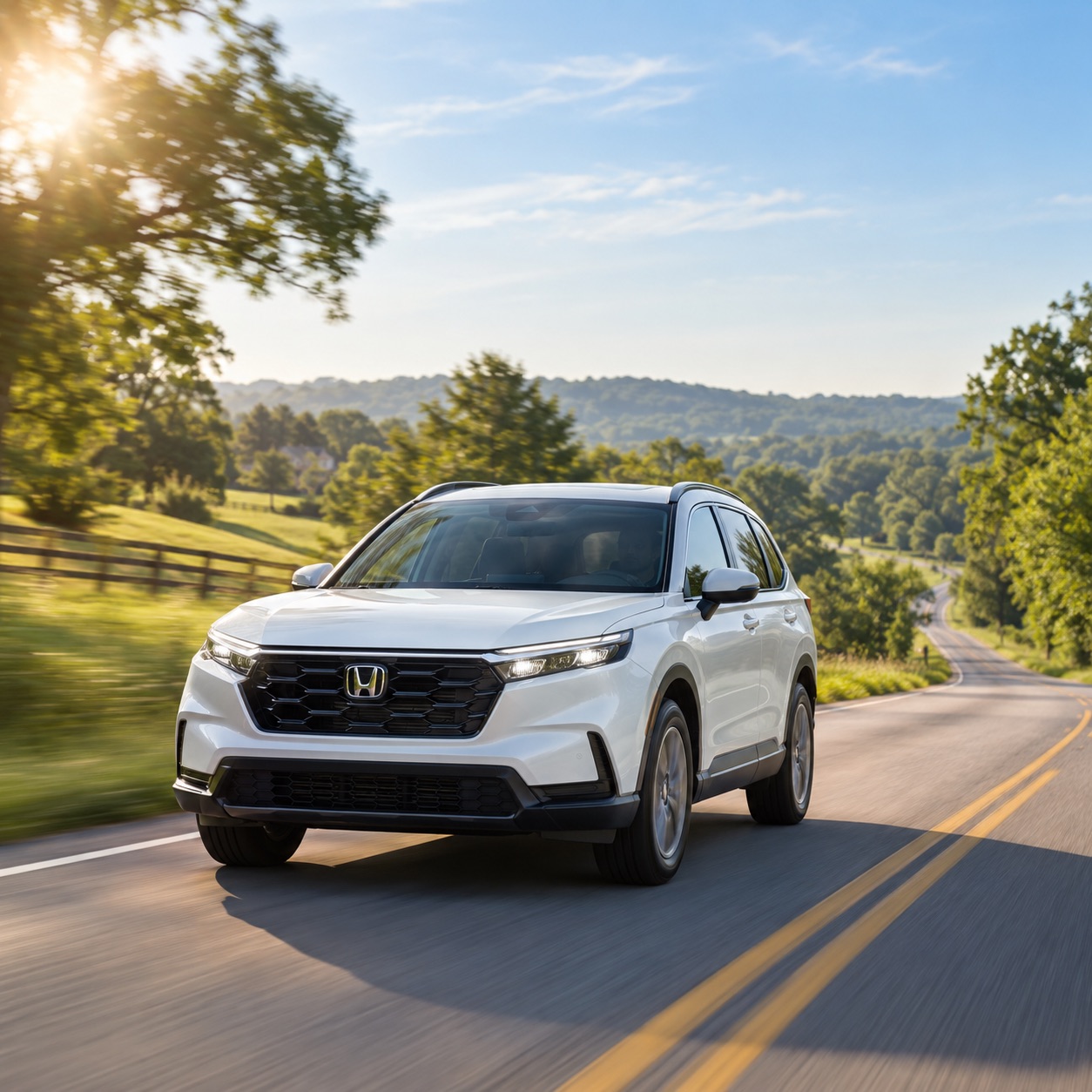White 2026 Honda CR-V driving near Bowling Green Kentucky in summer