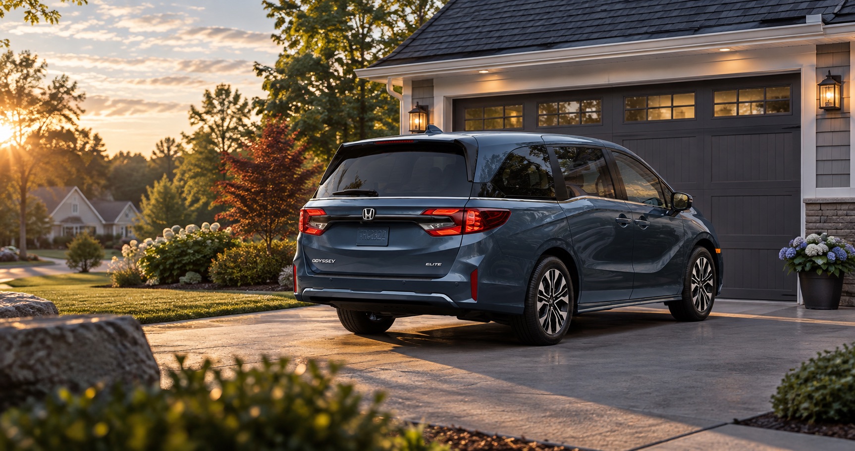 2027 Honda Odyssey Elite parked in a residential driveway in Raynham, MA