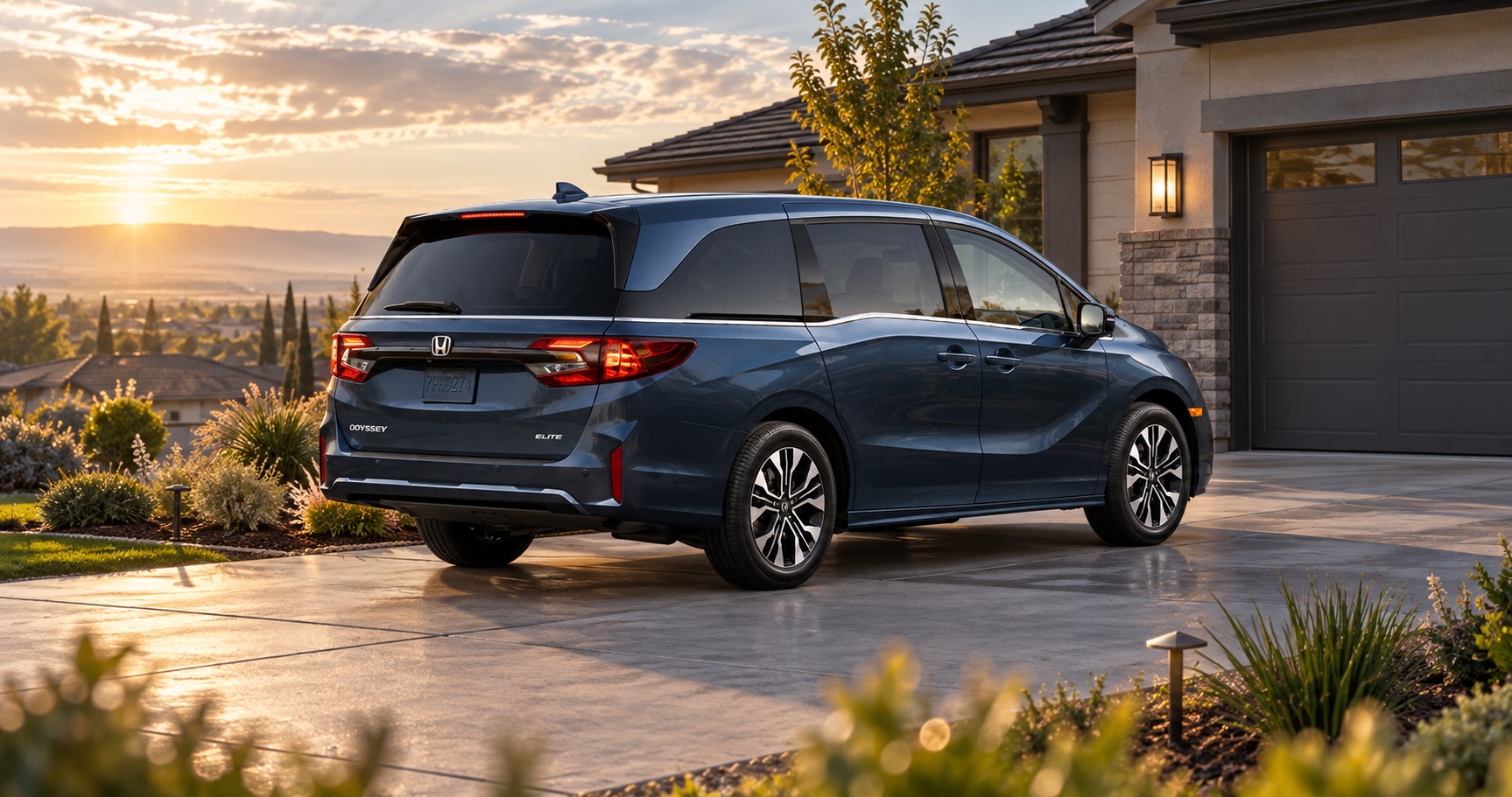 2027 Honda Odyssey Elite parked in a driveway at sunset in Tracy, CA