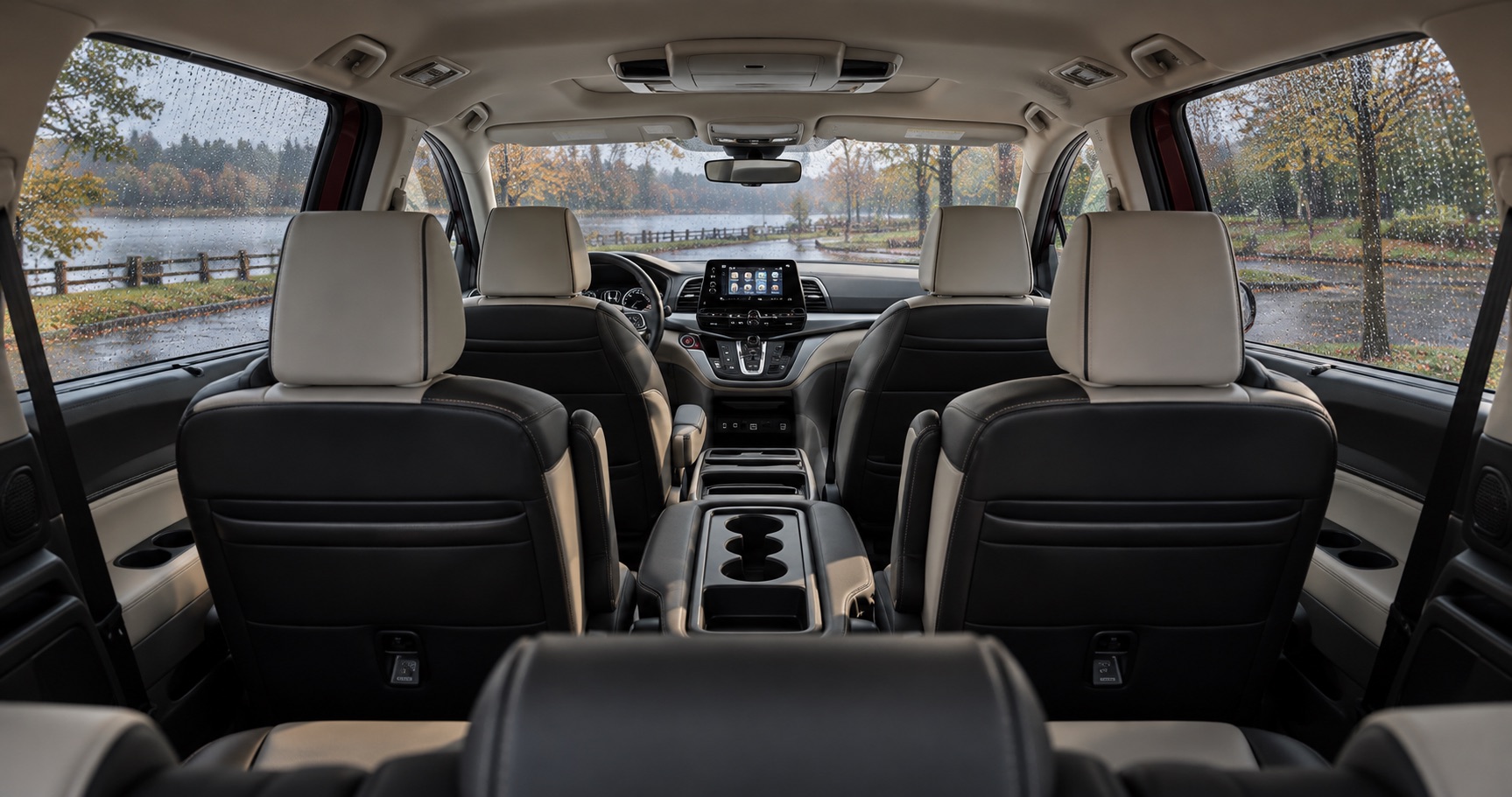 2027 Honda Odyssey Elite three-row interior on a rainy day in Middletown, NY