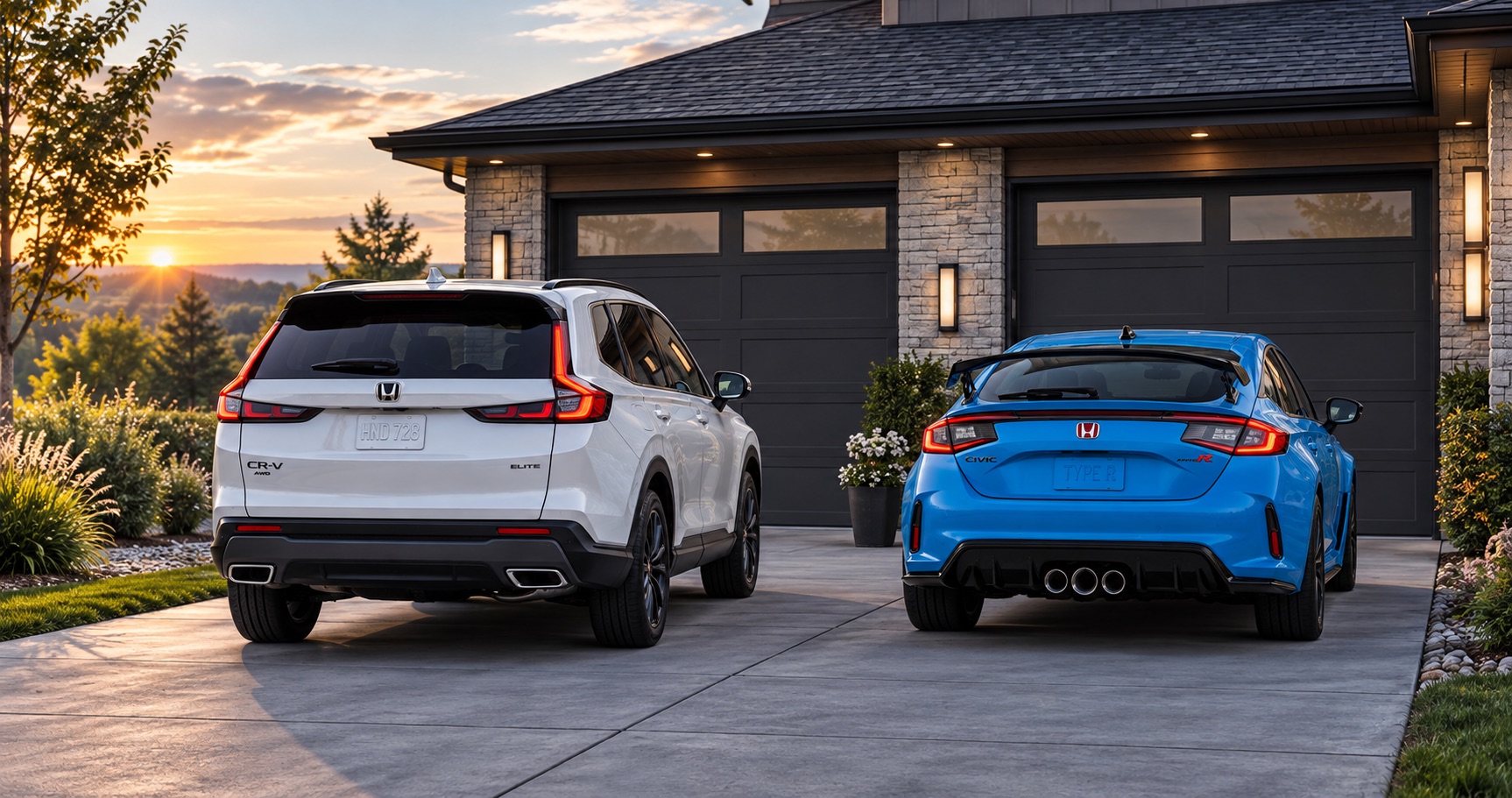 Honda CR-V and Honda Civic Type R parked in a residential driveway in Middletown, NY