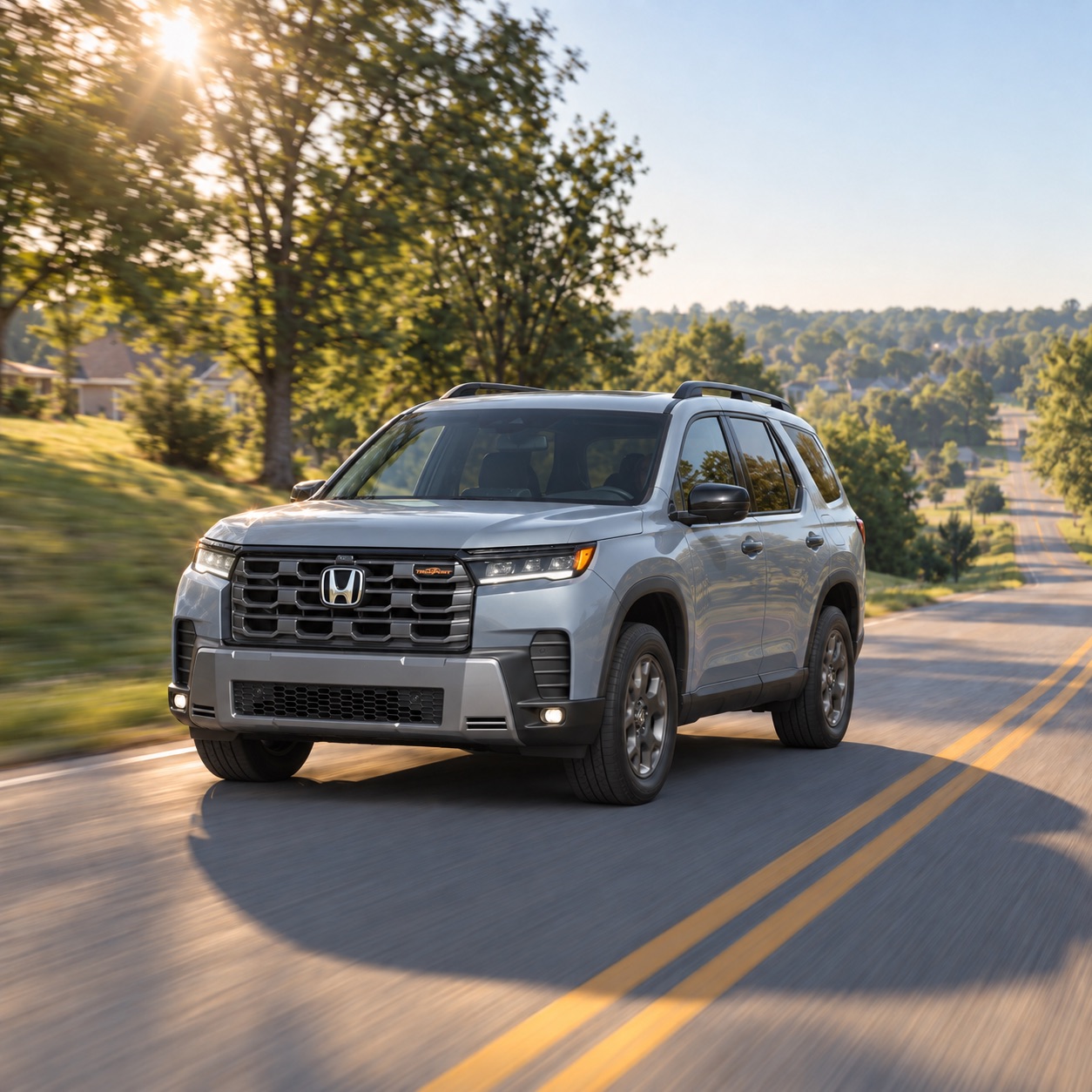 Sonic Gray Pearl 2026 Honda Pilot TrailSport driving near Radcliff Kentucky