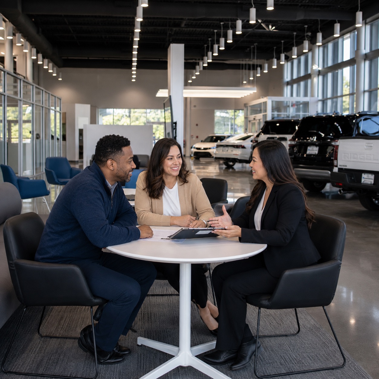Customer reviewing Honda financing and purchase options with the Middletown Honda team
