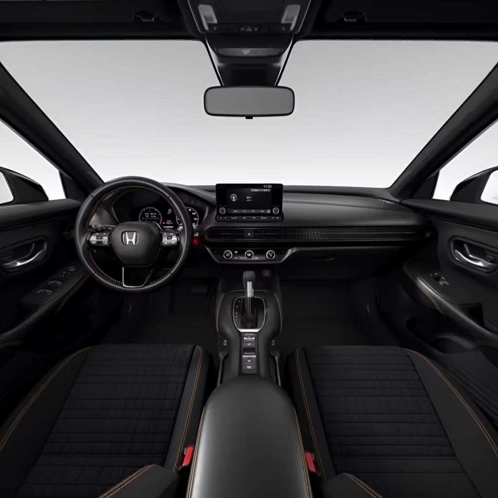 2027 Honda HR-V Sport interior with Black Cloth seats and orange contrast stitching