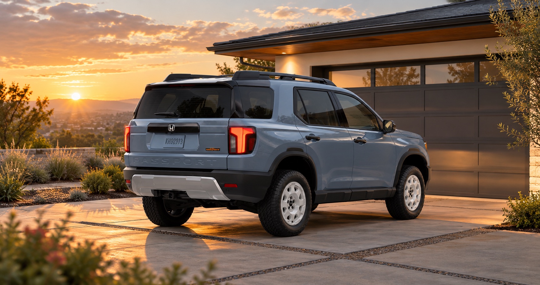 2027 Honda Passport parked in the driveway of a modern home in Tracy, CA