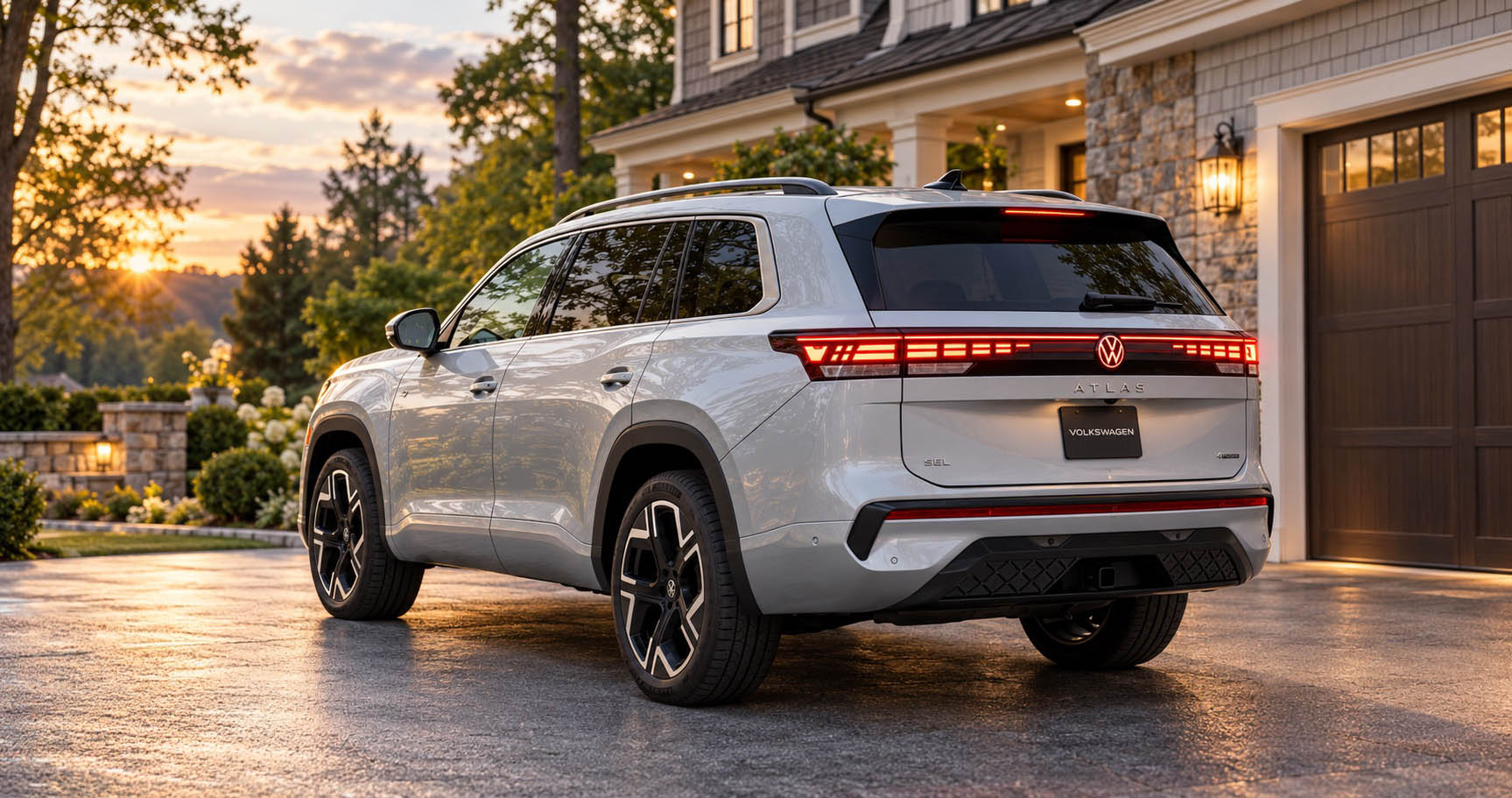 2027 Volkswagen Atlas SEL Premium R-Line parked in the driveway of a home in Easton, MA