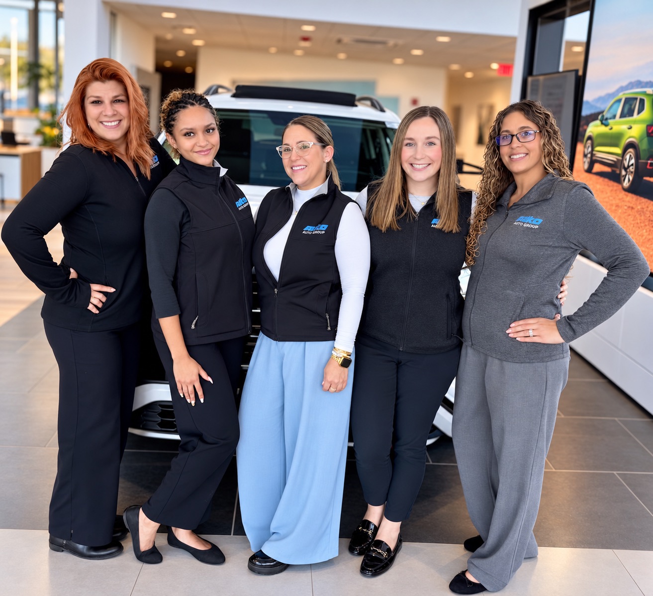 From left: Kelly Dias, Melanie Navarro, Joanne Moniz, Abby Silverleib and Janice Yera in the Silko Volkswagen of Easton showroom.