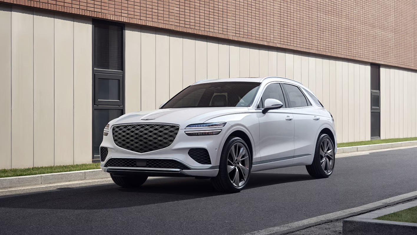 Genesis GV70 luxury SUV front grille and exterior detail.